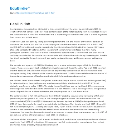 E.coli In Fish