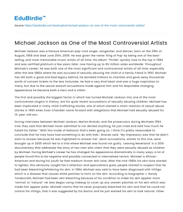 Michael Jackson as One of the Most Controversial Artists