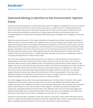 Diamond Mining Is Harmful to the Environment: Opinion Essay