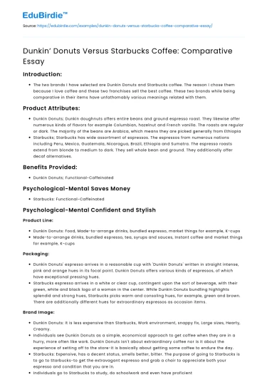 Comparative Analysis of Dunkin’ Donuts and Starbucks