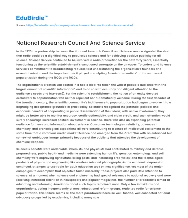 National Research Council And Science Service