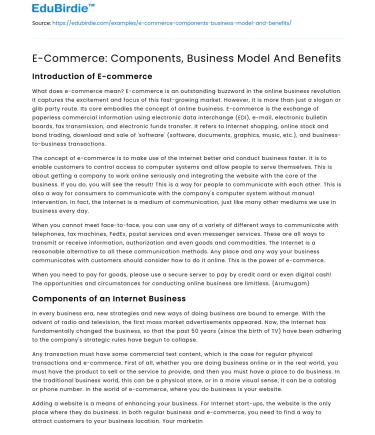 E-Commerce: Components, Business Model And Benefits