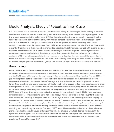 Media Analysis: Study of Robert Latimer Case