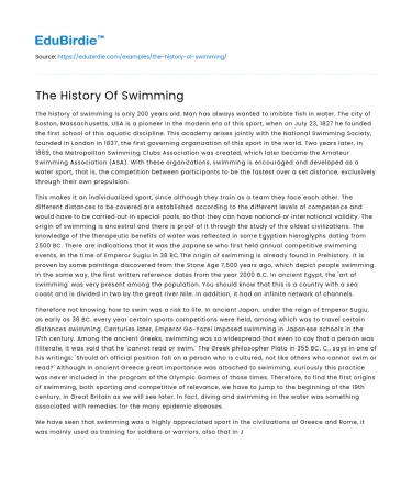 The History Of Swimming