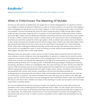 When A Child Knows The Meaning Of Murder