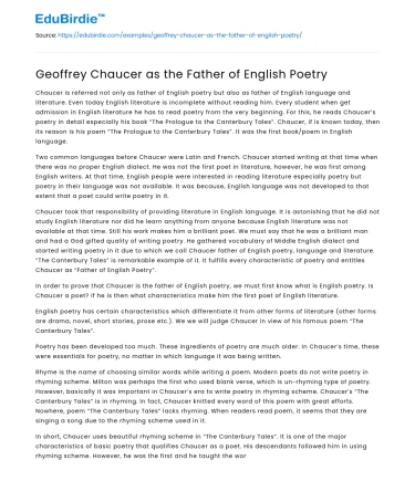Geoffrey Chaucer as the Father of English Poetry