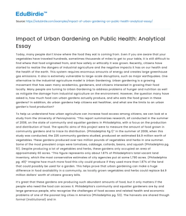 Impact of Urban Gardening on Public Health: Analytical Essay