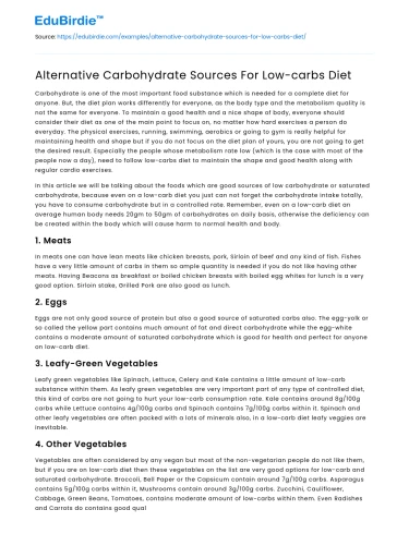 Alternative Carbohydrate Sources For Low-carbs Diet