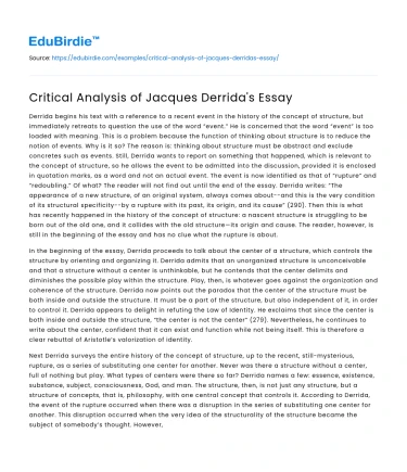 Critical Analysis of Jacques Derrida’s Essay