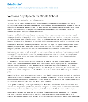 Veterans Day Speech for Middle School