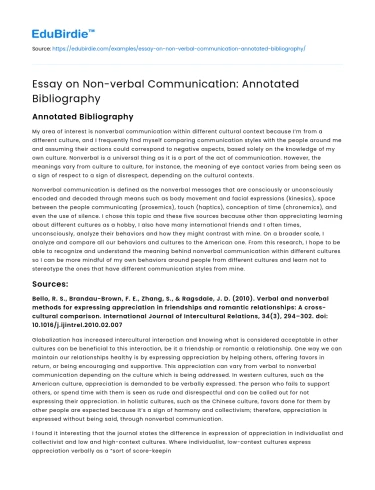 Essay on Non-verbal Communication: Annotated Bibliography