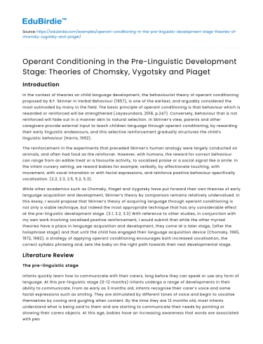 Operant Conditioning in Pre-Linguistic Development and Key Theorists