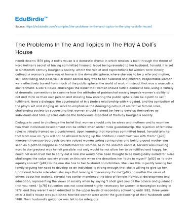 The Problems In The And Topics In The Play A Doll’s House