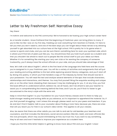 Letter to My Freshman Self: Narrative Essay