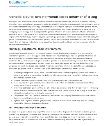 Genetic, Neural, and Hormonal Bases Behavior of a Dog