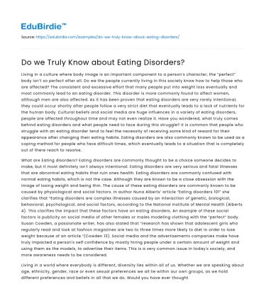 Do we Truly Know about Eating Disorders?