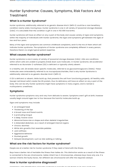 Hunter Syndrome: Causes, Symptoms, Risk Factors And Treatment