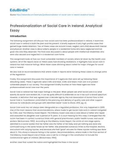 Professionalization of Social Care in Ireland: Analytical Essay