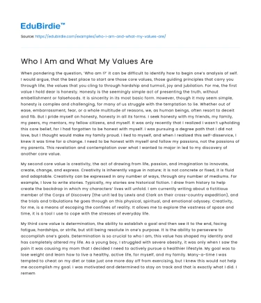 Who I Am and What My Values Are