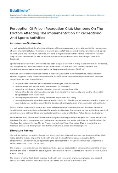 Factors Affecting Implementation of Prison Recreation Club Activities