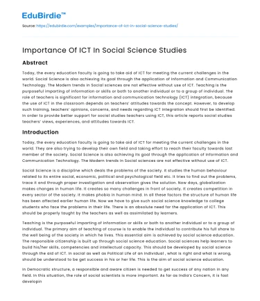 Importance Of ICT In Social Science Studies