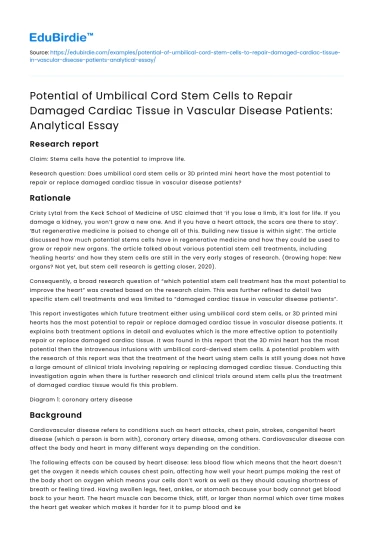 Umbilical Cord Stem Cells for Cardiac Repair in Vascular Disease
