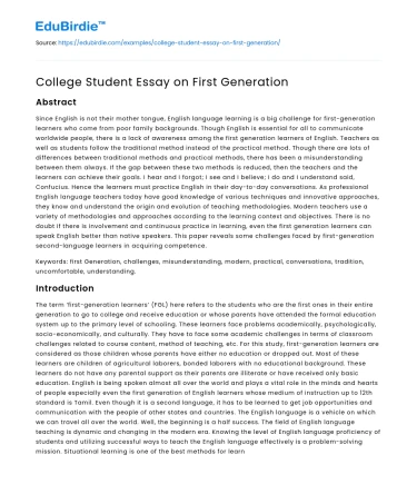 College Student Essay on First Generation