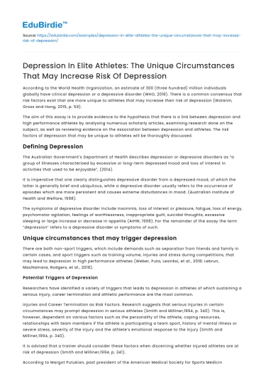 Depression in Elite Athletes: Unique Risk Factors
