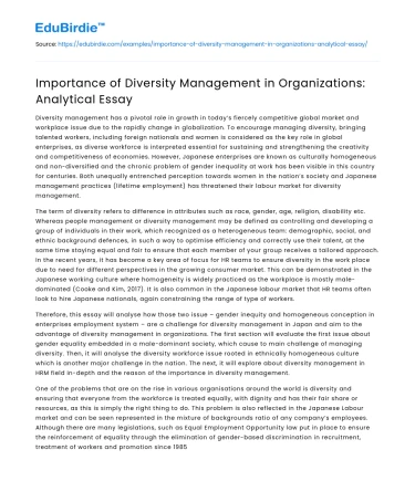 Importance of Diversity Management in Organizations: Analytical Essay