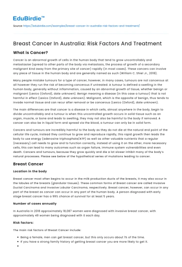 Breast Cancer: Risks and Treatment in Australia