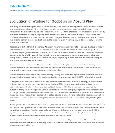 Evaluation of Waiting for Godot as an Absurd Play