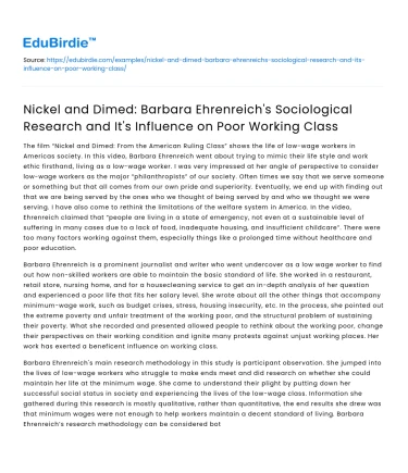 Nickel and Dimed: Ehrenreich’s Impact on Working Class