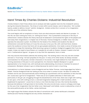 Hard Times By Charles Dickens: Industrial Revolution