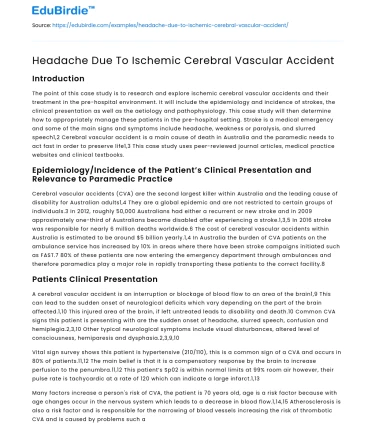 Headache Due To Ischemic Cerebral Vascular Accident