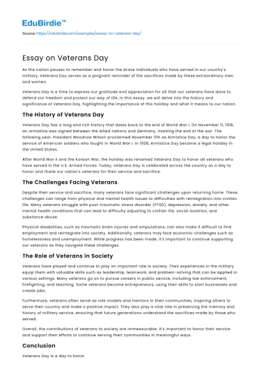 Essay on Veterans Day