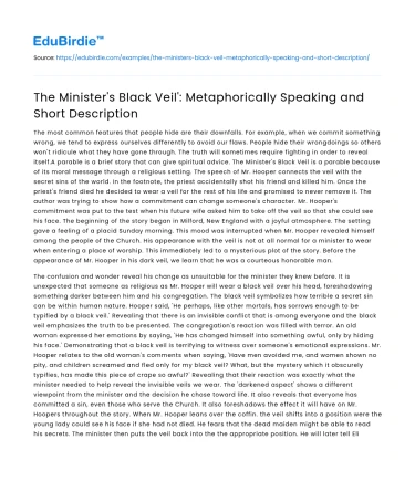 The Minister’s Black Veil’: Metaphorically Speaking and Short Description