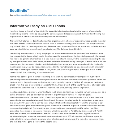 Informative Essay on GMO Foods