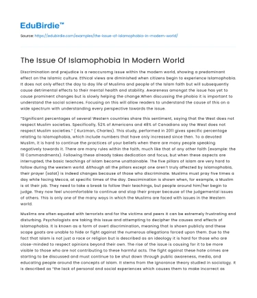 The Issue Of Islamophobia In Modern World