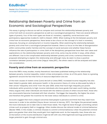 Poverty and Crime: Economic and Sociological Perspectives