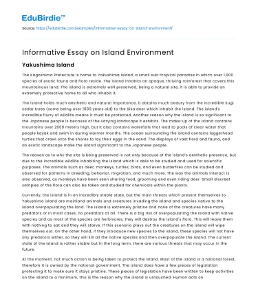 Informative Essay on Island Environment