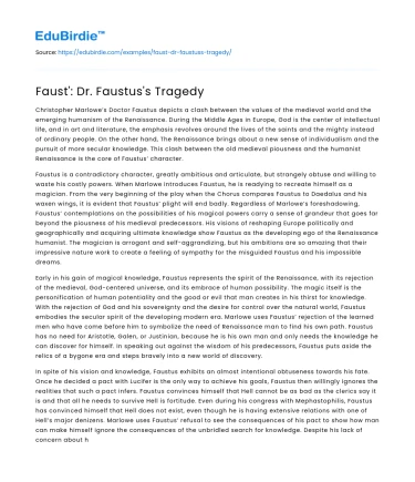 Faust’: Dr. Faustus’s Tragedy