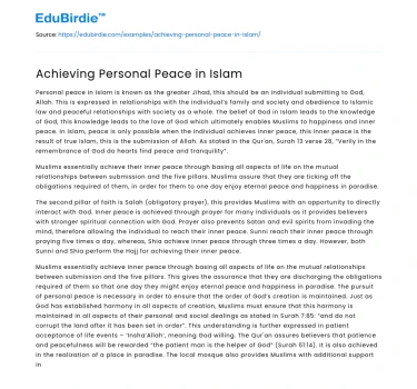Achieving Personal Peace in Islam