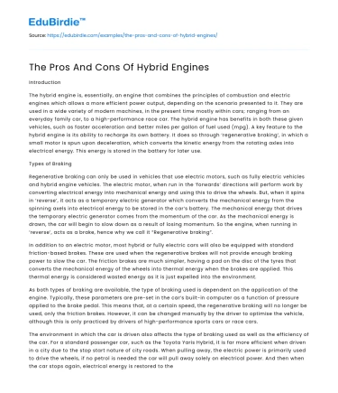 The Pros And Cons Of Hybrid Engines