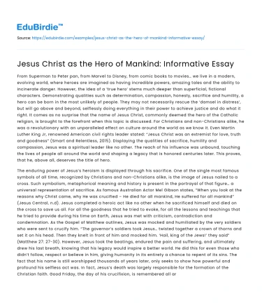 Jesus Christ as the Hero of Mankind: Informative Essay