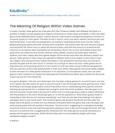 The Role of Religion in Digital Gaming Worlds