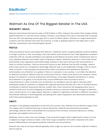 Walmart As One Of The Biggest Retailer In The USA