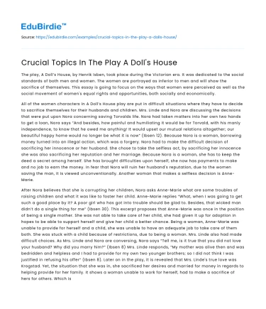 Crucial Topics In The Play A Doll’s House