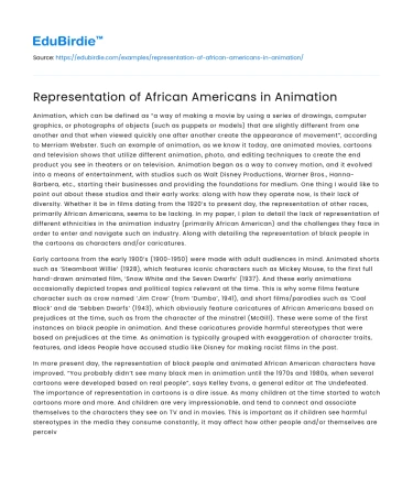 Representation of African Americans in Animation