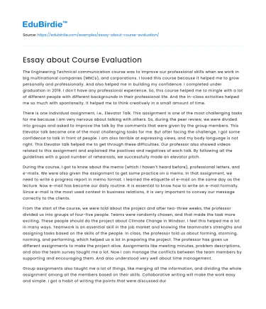 Essay about Course Evaluation