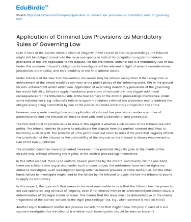 Application of Criminal Law Provisions as Mandatory Rules of Governing Law